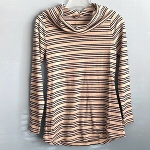𝅺new Talbots Black Beige Stripes Cowl Neck Top US MP